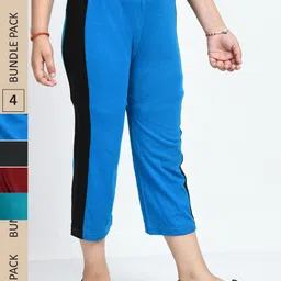 IndiWeaves Girls Pack Of 4 Colourblocked Pure Cotton Capris-image-83