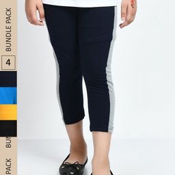IndiWeaves Girls Pack Of 4 Mid-Rise Side Striped Pure Cotton Capris-image-97