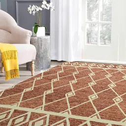saraswatii global Rust & Beige Geometric Printed Woolen Rectangle Carpet-14
