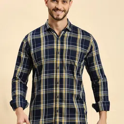 HJ HASASI Spread Collar Cotton Tartan Checked Slim Fit Opaque Casual Shirt-picture-48