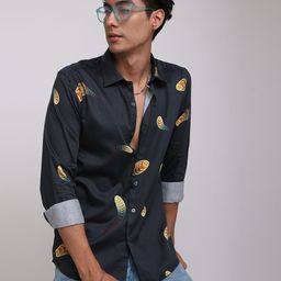 Snitch Navy Blue Spread Collar Slim Fit Conversational Printed Casual Shirt-image-50