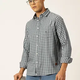 Thomas Scott Men Slim Fit Gingham Checks Spread Collar Casual Shirt-image-58