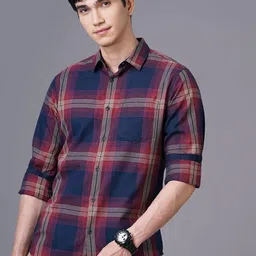 British Club Checked Smart Slim Fit Tartan Checks Opaque Checked Pure Cotton Casual Shirt-image-14