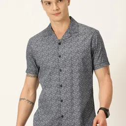 Moda Rapido Classic Slim Fit Floral Printed Cuban Collar Pure Cotton Casual Shirt-image-49