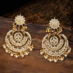 Zaveri Pearls Gold-Toned Pearl & Kundan Studded Crescent Shaped Chandbalis-20
