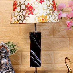 foziq Brown & White Printed Wood Table Lamp-29