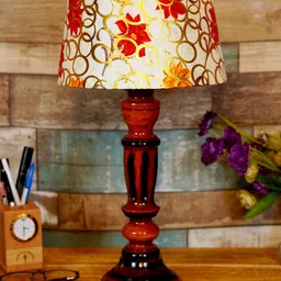 Foziq Brown & White Printed Wood Table Lamp-32
