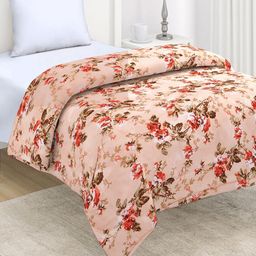 HOKIPO Orange & Green Floral Microfiber AC Room 210 GSM Single Bed Comforter-image-22