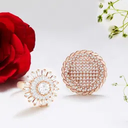 Zaveri Pearls Set of 2 Rose Gold-Plated Cubic Zirconia- Studded Contemporary Finger Rings-46