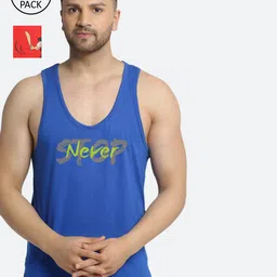 Friskers Men Pack Of 2 Blue & Red Stop never Cricket design Printed Cotton Innerwear Vests-image-30