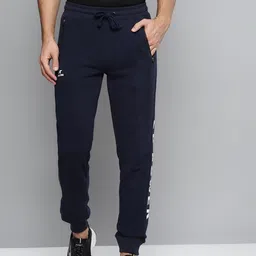 Alcis Men Navy Blue Solid Slim Fit Joggers with Printed Detail-picture-17