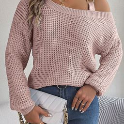 StyleCast Pink Cable Knit Self Design Acrylic Pullover Sweater-image-91