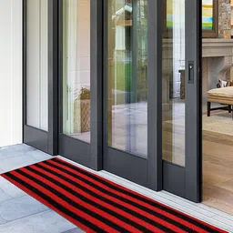 Kuber Industries Unisex Red & Black Striped Anti Slip Large Sized Door Mat-37