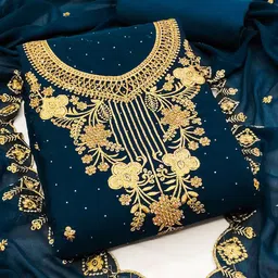 KALINI Ethnic Motifs Embroidered Silk Georgette Unstitched Dress Material-image-66