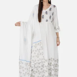 NEW STYLISH V Neck Floral Printed Anarkali Kurta with Dupatta-image-62