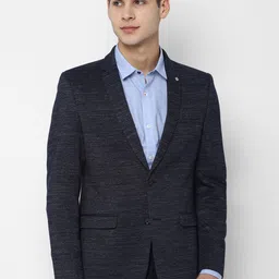 Allen Solly Men Navy Blue Solid Slim-Fit Single-Breasted Formal Blazer-picture-10