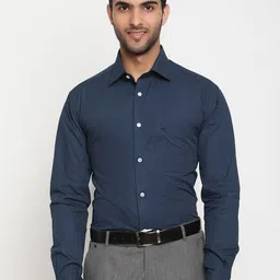 Cantabil Men Navy Blue Original Micro Checks Semi Sheer Striped Formal Shirt-image-13