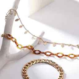 TOKYO TALKIES X rubans FASHION ACCESSORIES Set of 3 Handcrafted Gold-Plated Charm Bracelet-44