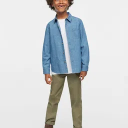 Mango Kids Boys Olive Green Solid Mid-Rise Chinos-image-103