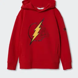 Mango Kids Boys Red Pure Cotton Flash Printed Hooded Sweatshirt-image-48