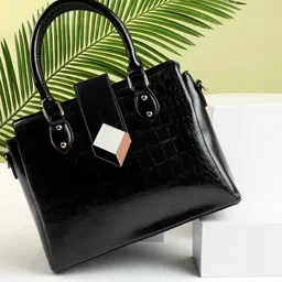 HAUTE SAUCE by Campus Sutra Black Animal Textured PU Structured Handheld Bag-5