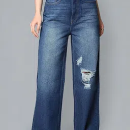 Flying Machine Women Wide Leg High-Rise Mildly Distressed Heavy Fade Jeans-image-33