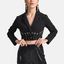 Kazo Women Studded Tailored Crop Jacket-image-57