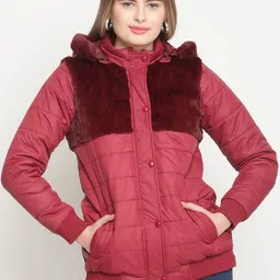 ELLE Women Red Solid Hooded Padded Jacket-image-30