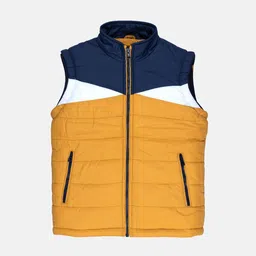 Status Quo Boys Yellow Blue Colourblocked High Neck Sleeveless Padded Jacket-image-50