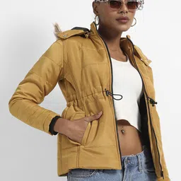 Campus Sutra Women Yellow Windcheater Outdoor Padded Jacket-picture-43
