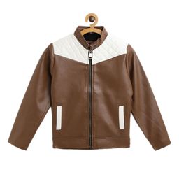 Leather Retail Boys Brown Colourblocked Lightweight Tailored Jacket-picture-13