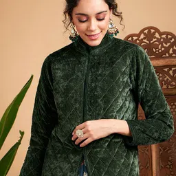 Shae by SASSAFRAS Self Design Stand Collar Quilted Jacket-5