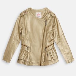 Blue Giraffe Girls Gold-Toned Solid Tailored Jacket-picture-37