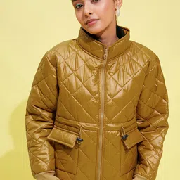 Noh.Voh - SASSAFRAS Kids Girls Brown Stand Collar Quilted Jacket-image-76