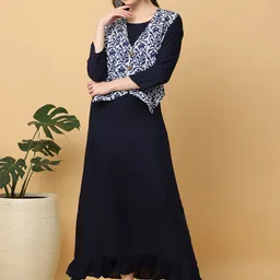 Cora Round Neck A-Line Maxi Ethnic Dress With Printed Jacket-image-60