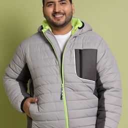 Instafab Plus Plus Size Colourblocked Hooded Zip Detail Puffer Jacket-47