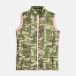 Pantaloons Junior Girls Olive Green Camouflage Padded Jacket-image-40