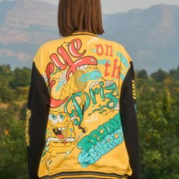 Bonkers Corner Sponge Bob Printed Stand Collar Cotton Oversized Open Front Jacket-50