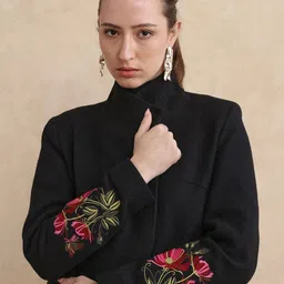 RAREISM Women Mandarin Collar Floral Solid Casual Tailored Jacket-image-32