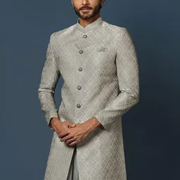 KISAH Ethnic Motifs Self Design Mandarin Collar Sherwani-picture-48