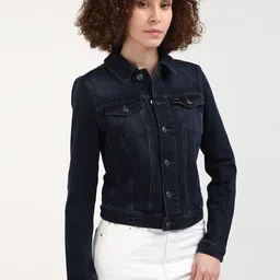 Tommy Hilfiger Women Solid Spread Collar Crop Denim Jacket-picture-7