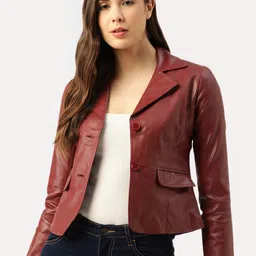 Leather Retail Women Crop Outdoor Tailored Jacket-36