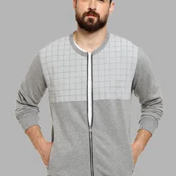 Campus Sutra Men Grey Geometric Windcheater Outdoor Tailored Jacket-picture-15