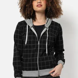 Campus Sutra Checked Hooded Windcheater Cotton Bomber Jacket-picture-56