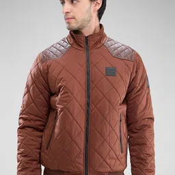 SPYKAR Men Full Sleeve Regular Fit Quilted Jacket With Patchwork-image-47