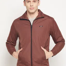 Spirit Men Rust Brown Solid Full Sleeves Windcheater and Water Resistant Padded Jacket-32
