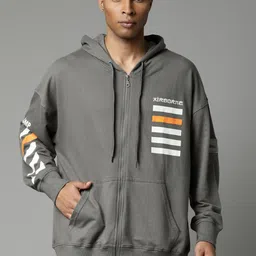 Breakbounce Men Grey Striped Cotton Hooded Bomber Jacket-picture-25
