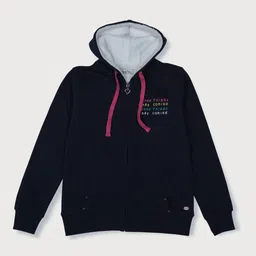 Palm Tree Girls Navy Blue Cotton Open Front Jacket with Embroidered-image-38
