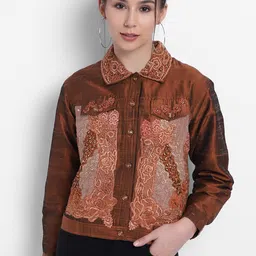 BAESD Women Lace Up Detailed Embellished Silk Tailored Jacket-picture-41