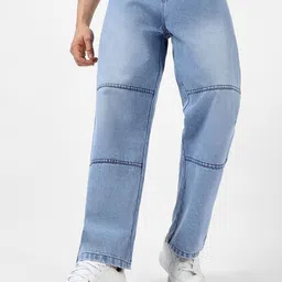 Urbano Fashion Men Loose Baggy Fit Cut and Sew Panelled Jeans-image-71